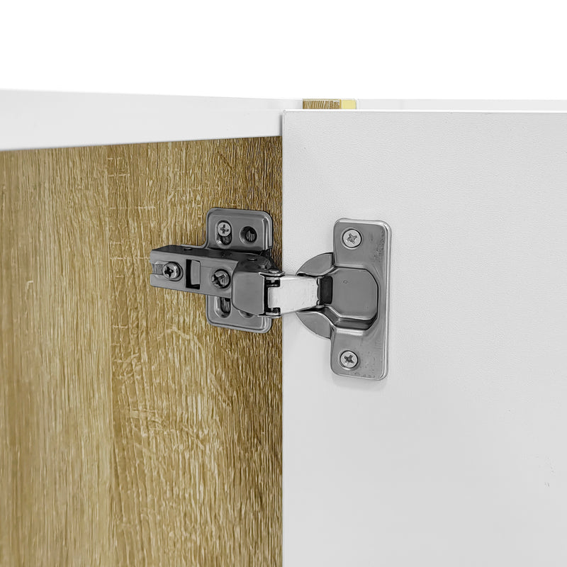 Meuble TV blanc laqué acents dorés, 4 portes RALKILL