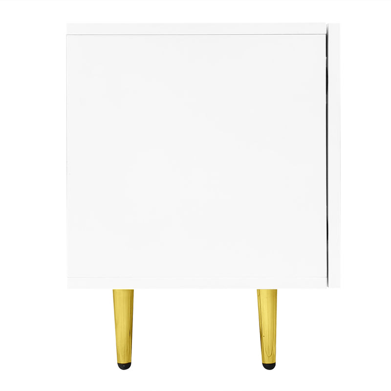 Meuble TV blanc laqué acents dorés, 4 portes RALKILL