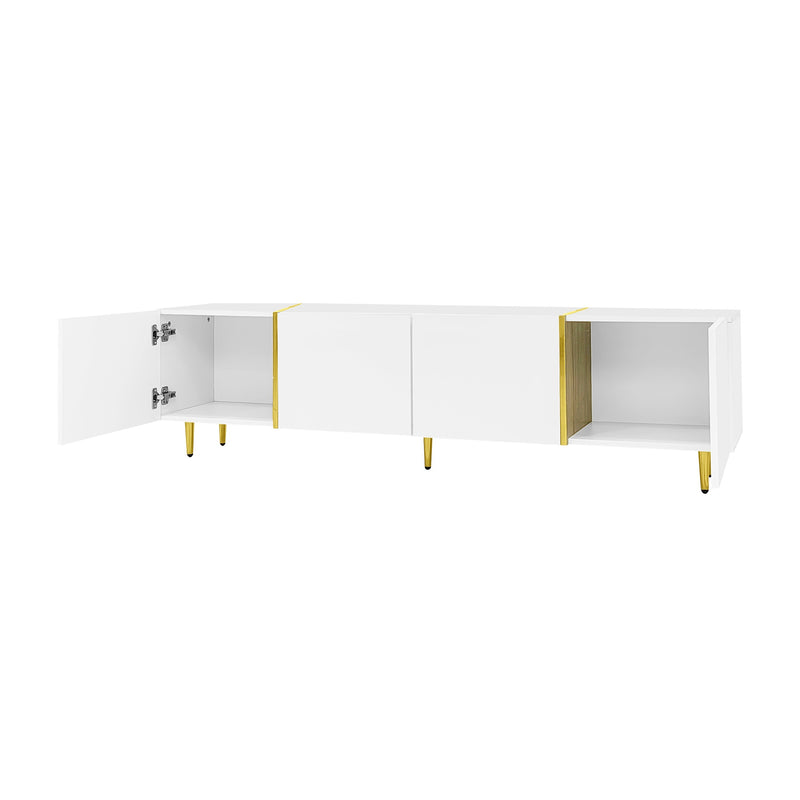 Meuble TV blanc laqué acents dorés, 4 portes RALKILL