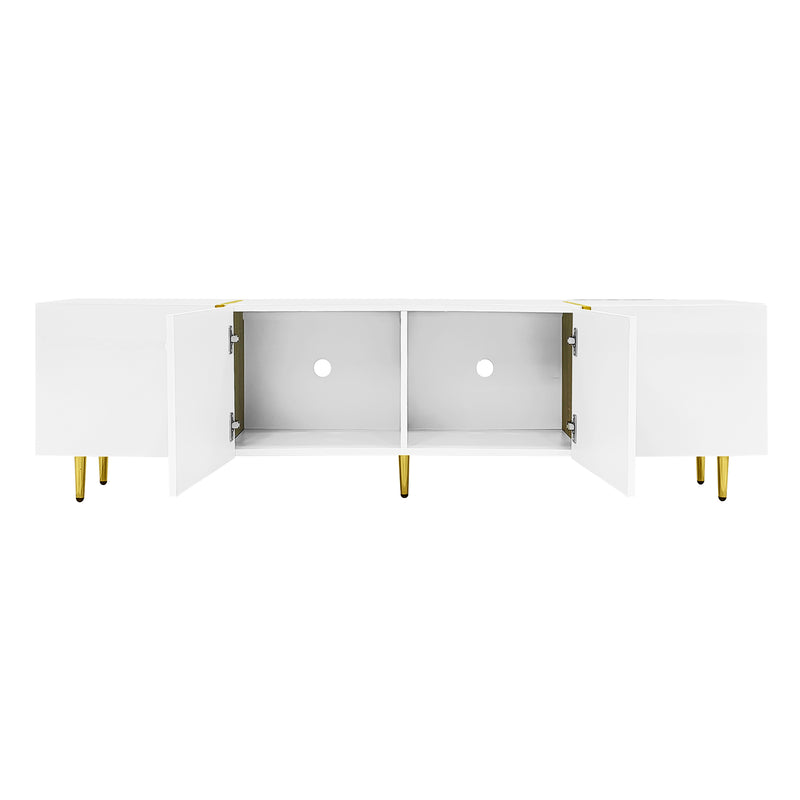 Meuble TV blanc laqué acents dorés, 4 portes RALKILL
