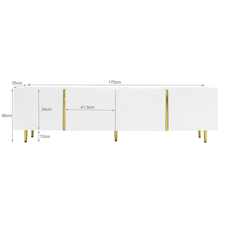 Meuble TV blanc laqué acents dorés, 4 portes RALKILL