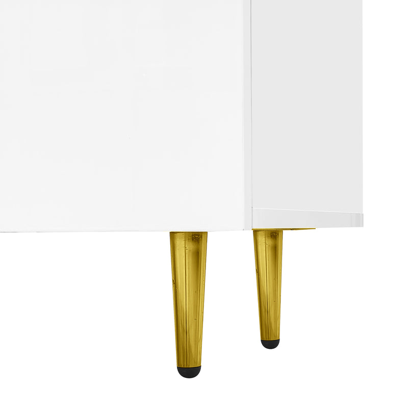 Meuble TV blanc laqué acents dorés, 4 portes RALKILL