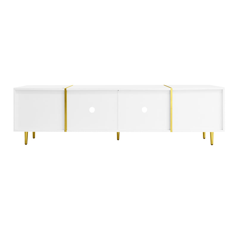 Meuble TV blanc laqué acents dorés, 4 portes RALKILL