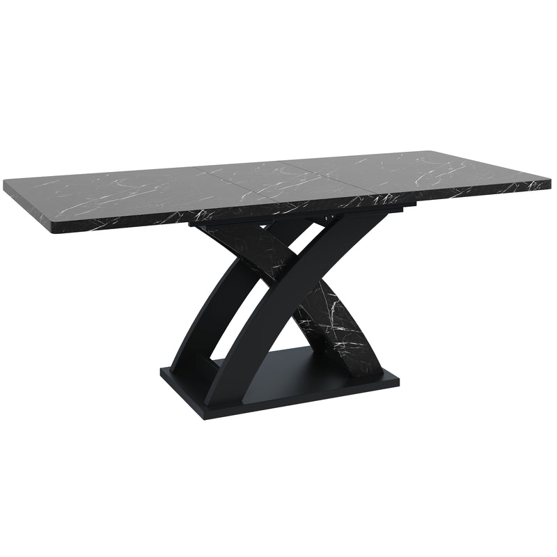 Table à manger extensible effet marbre noire 120-160cm pieds croisés RAYSTREAK