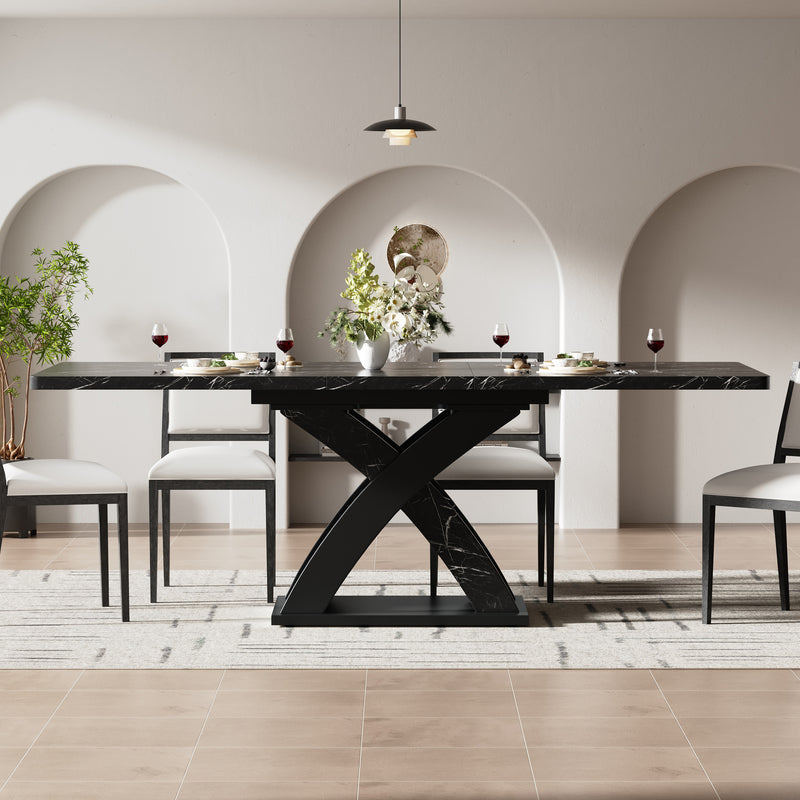Table à manger extensible effet marbre noire 120-160cm pieds croisés RAYSTREAK