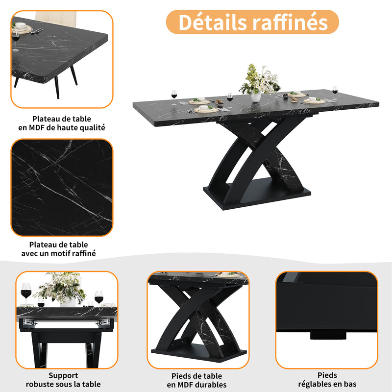 Table à manger extensible effet marbre noire 120-160cm pieds croisés RAYSTREAK