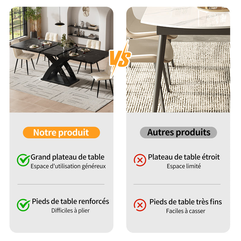 Table à manger extensible effet marbre noire 120-160cm pieds croisés RAYSTREAK