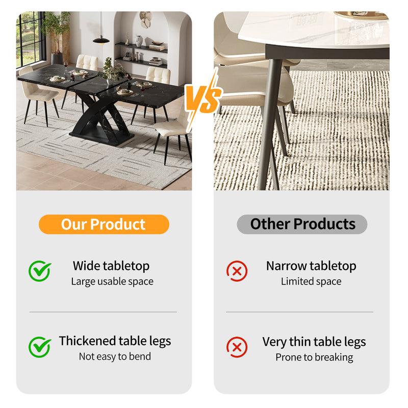 Table à manger extensible effet marbre noire 120-160cm pieds croisés RAYSTREAK