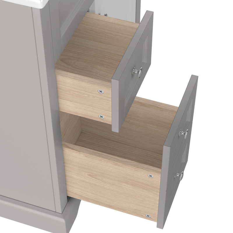 Meuble vasque gris sur pied, vasque en céramique intégrée, tiroirs à fermeture amortie et rangement (robinet non inclus) REPLICAT