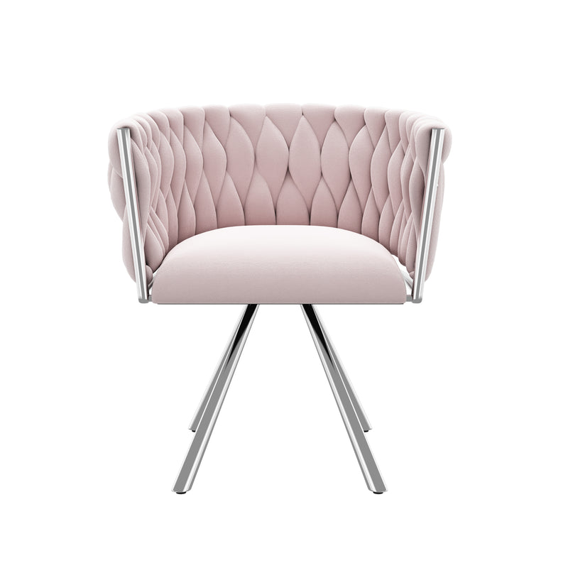 Fauteuil pivoitante 360° velours rose, chaise de bureau ou coiffeuse base en acier RETICULIN