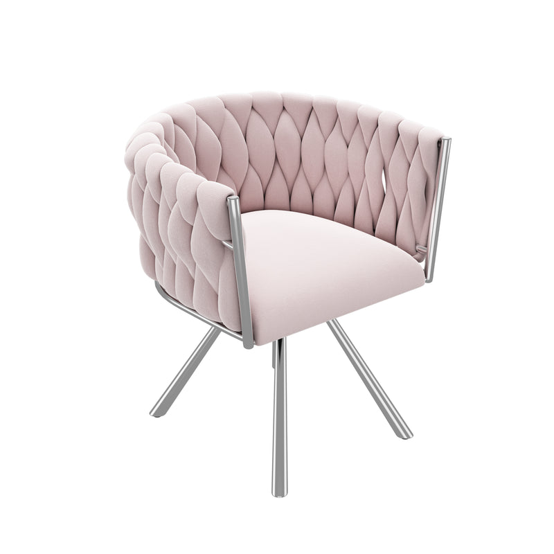 Fauteuil pivoitante 360° velours rose, chaise de bureau ou coiffeuse base en acier RETICULIN