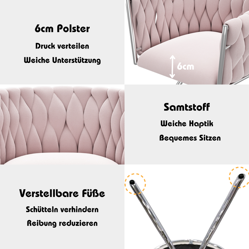 Fauteuil pivoitante 360° velours rose, chaise de bureau ou coiffeuse base en acier RETICULIN