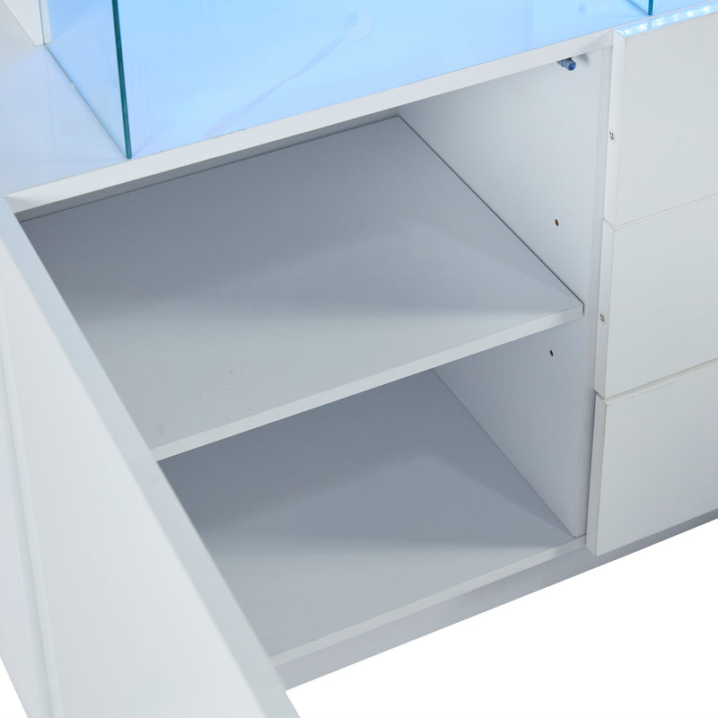 Buffet blanc brillant avec éclairage LED 2 portes 3 tiroirs REZER