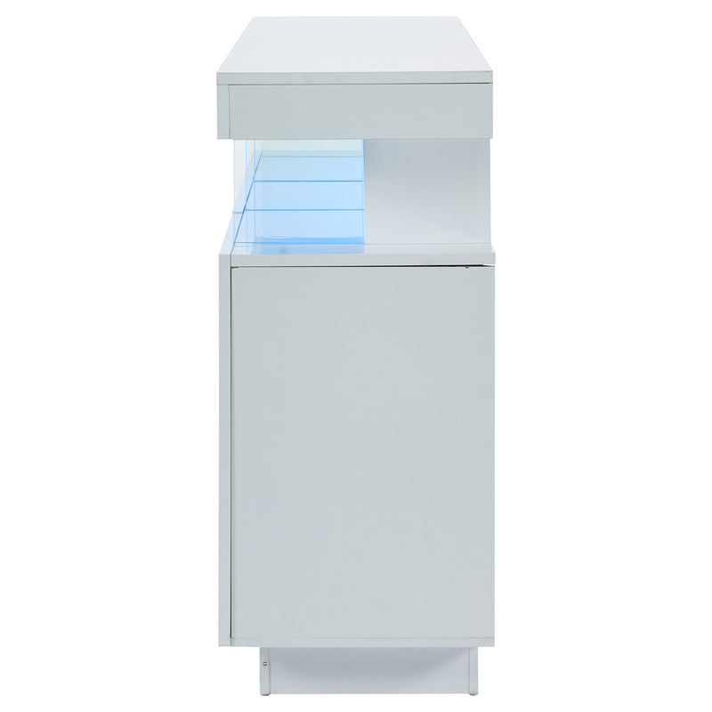 Buffet blanc brillant avec éclairage LED 2 portes 3 tiroirs REZER