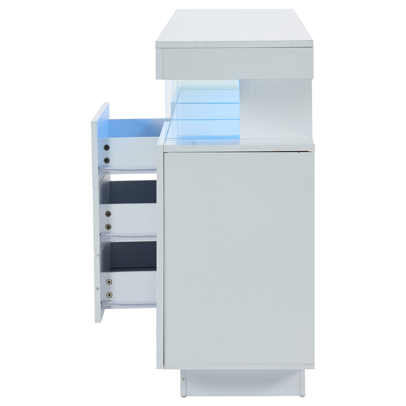 Buffet blanc brillant avec éclairage LED 2 portes 3 tiroirs REZER