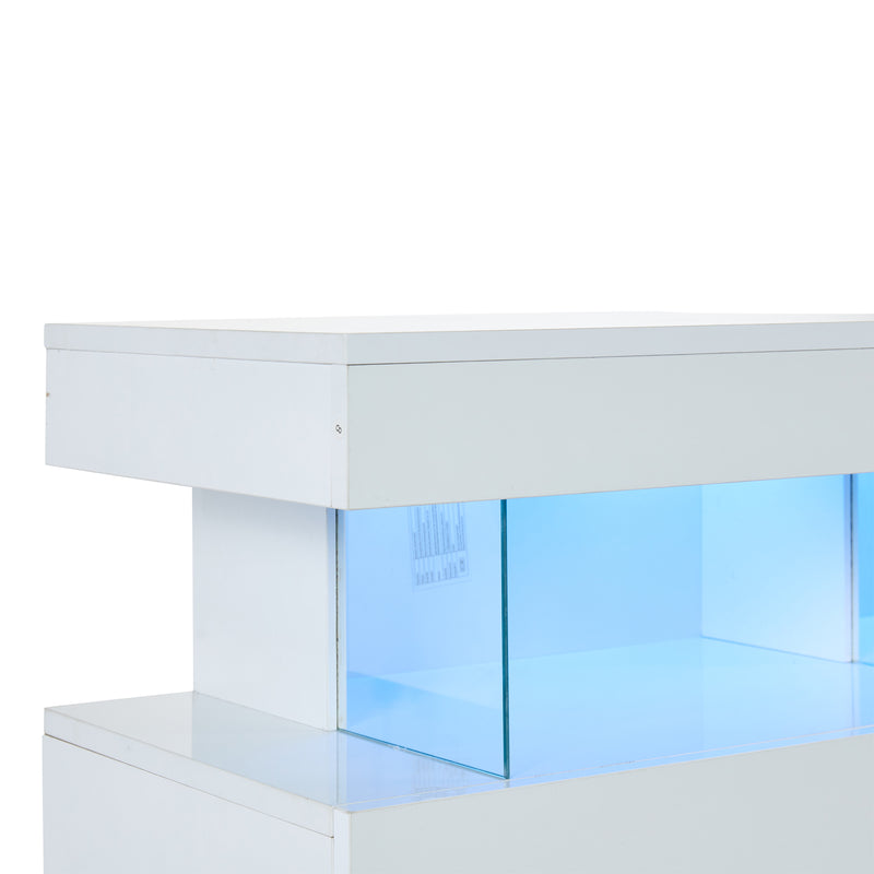 Buffet blanc brillant avec éclairage LED 2 portes 3 tiroirs REZER