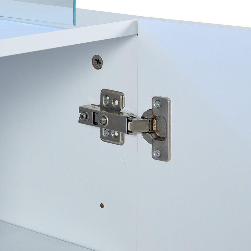Buffet blanc brillant avec éclairage LED 2 portes 3 tiroirs REZER