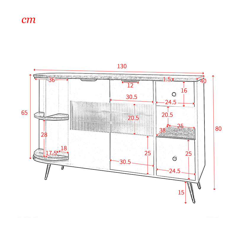 Buffet armoires de rangement effet bois et noir avec 2 portes battantes en verre éclairage LED poignets et pieds dorés RIPHRENS BLACK