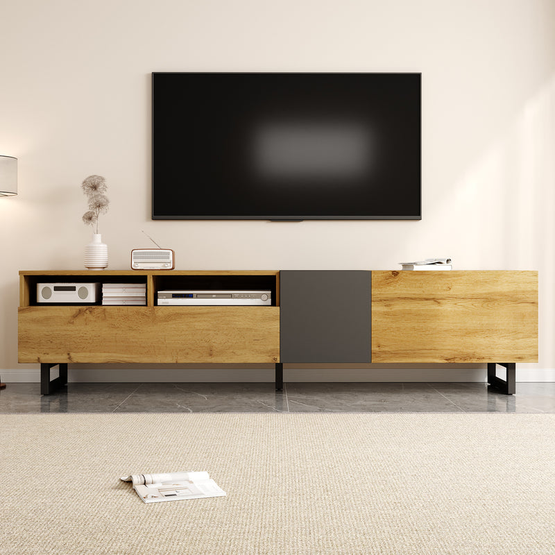 Meuble TV moderne aux couleurs contrastées avec grain de bois et gris 170 cm RIPTIDE