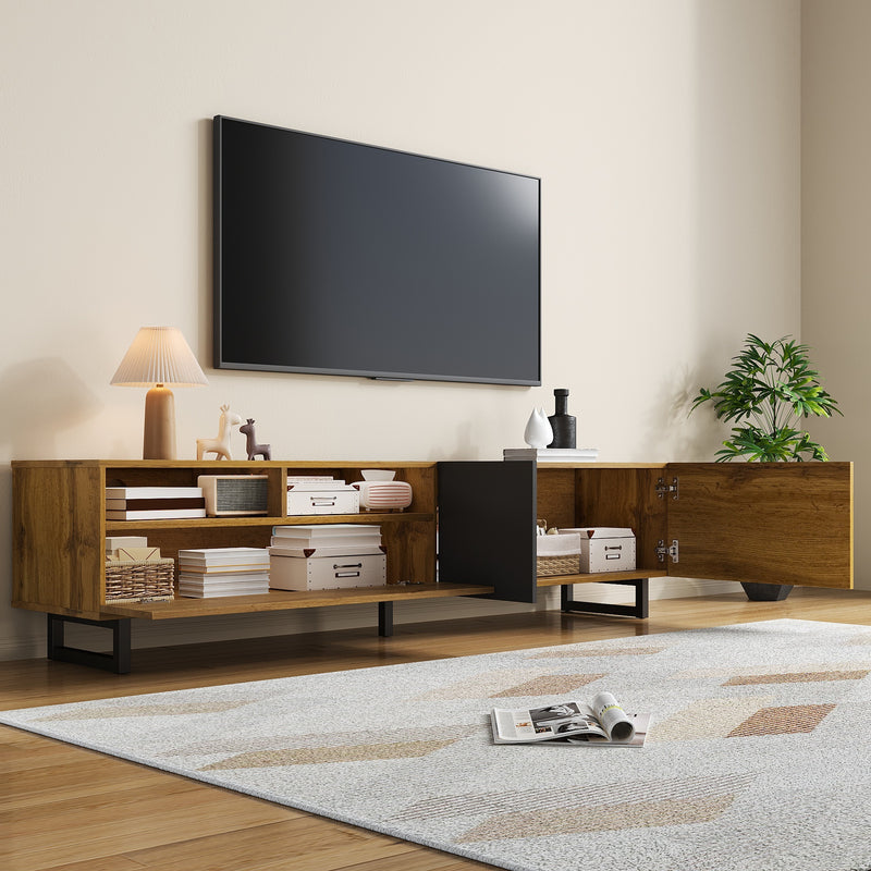 Meuble TV moderne aux couleurs contrastées avec grain de bois et gris 170 cm RIPTIDE