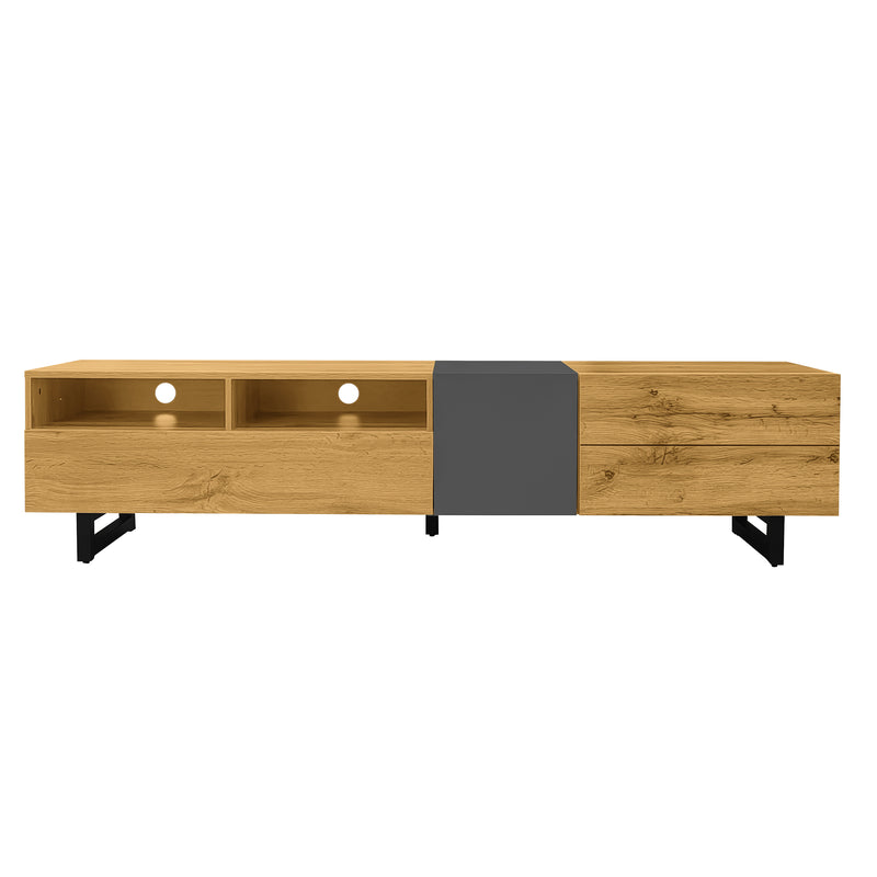 Meuble TV moderne aux couleurs contrastées avec grain de bois et gris 170 cm RIPTIDE