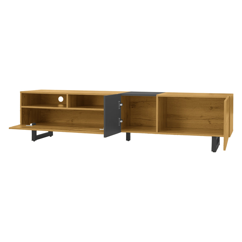 Meuble TV moderne aux couleurs contrastées avec grain de bois et gris 170 cm RIPTIDE