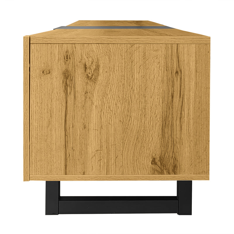 Meuble TV moderne aux couleurs contrastées avec grain de bois et gris 170 cm RIPTIDE