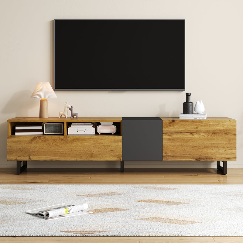Meuble TV moderne aux couleurs contrastées avec grain de bois et gris 170 cm RIPTIDE