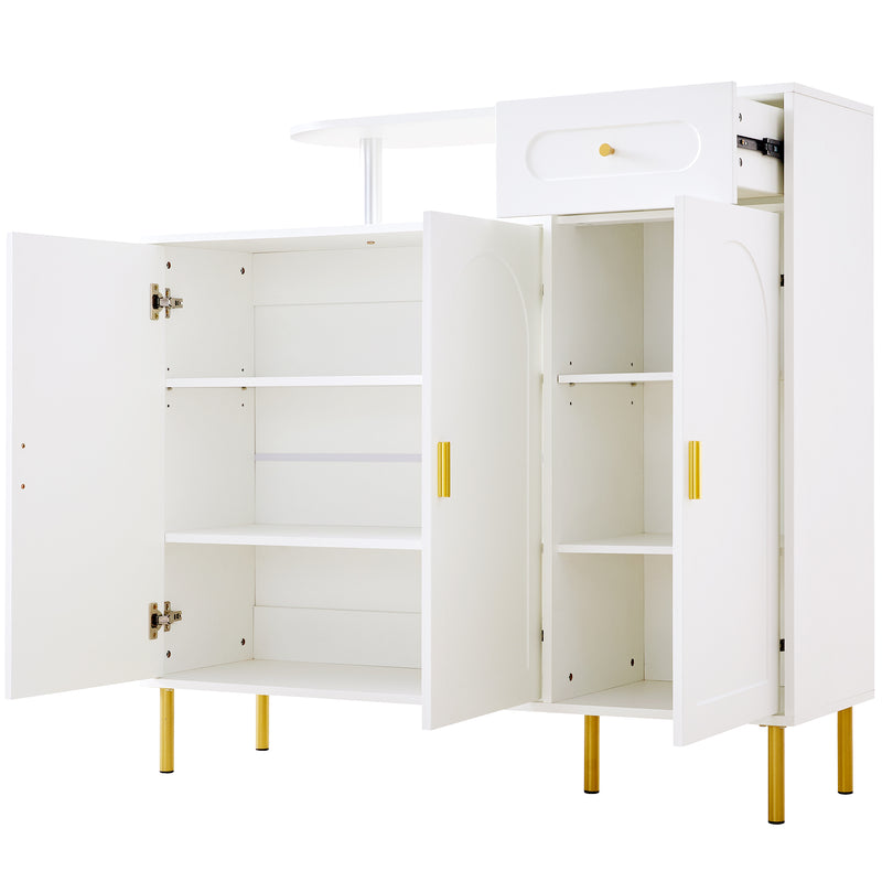 Buffet blanc 3 portes courbes pieds poignées métalliques dorées RIHMIEN