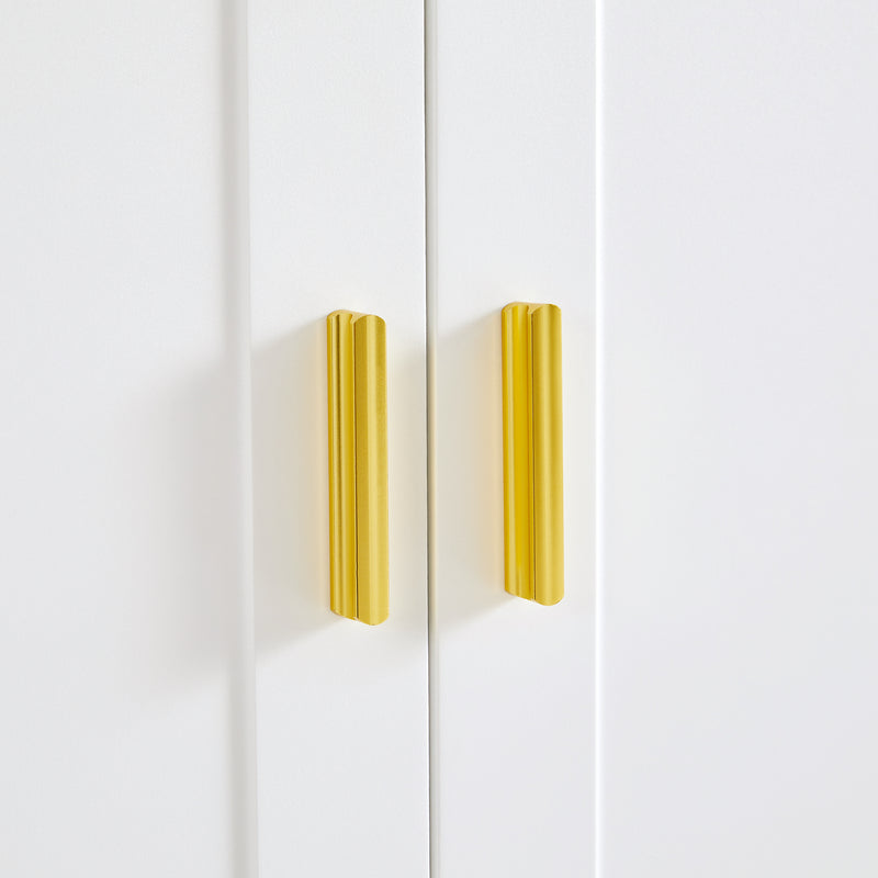 Buffet blanc 3 portes courbes pieds poignées métalliques dorées RIHMIEN