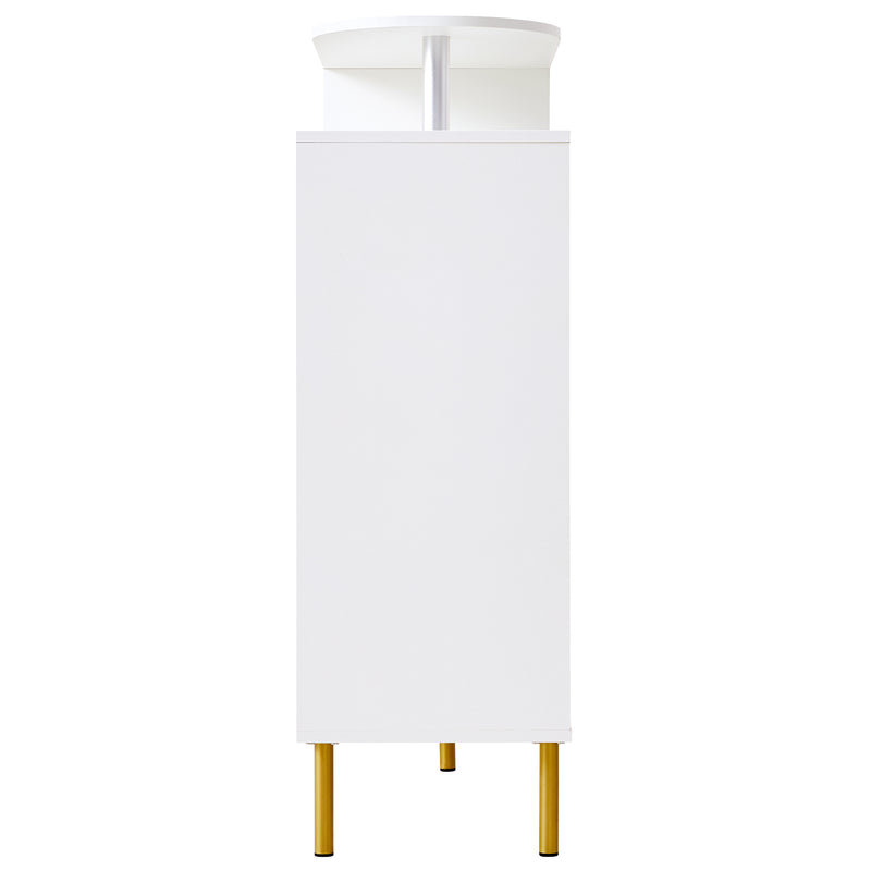 Buffet blanc 3 portes courbes pieds poignées métalliques dorées RIHMIEN