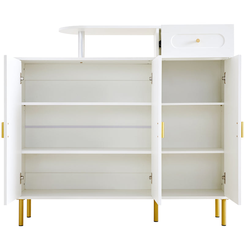 Buffet blanc 3 portes courbes pieds poignées métalliques dorées RIHMIEN