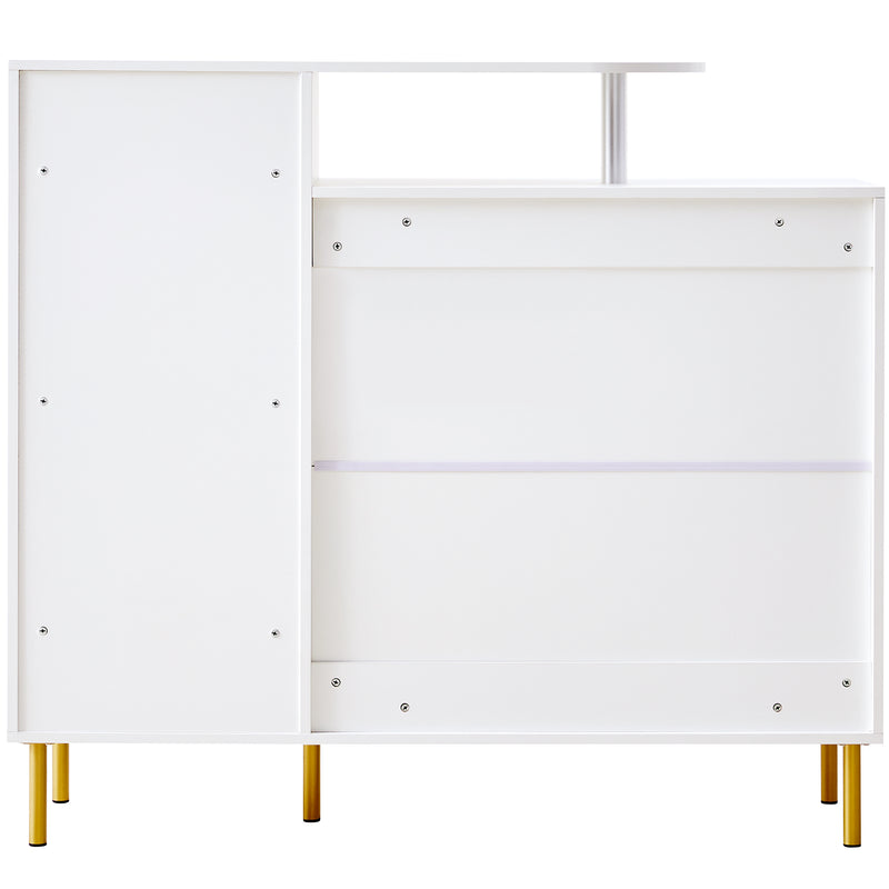 Buffet blanc 3 portes courbes pieds poignées métalliques dorées RIHMIEN