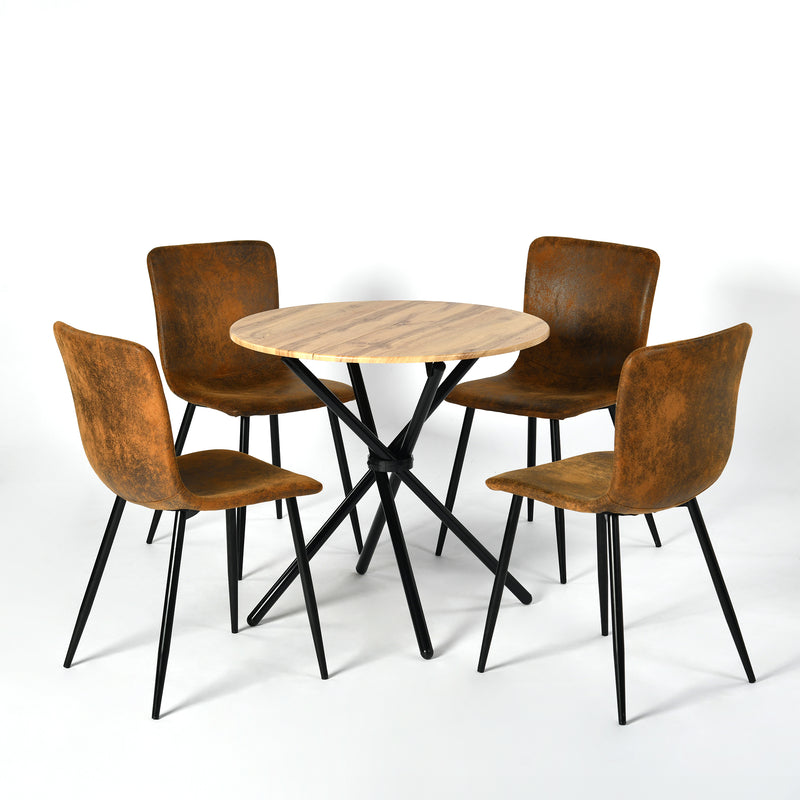 Ensemble table et 4 chaises de salle à manger effet bois style industriel FONTANA KD 80CM DARK + SCARGILL SUEDE NL 4PCS