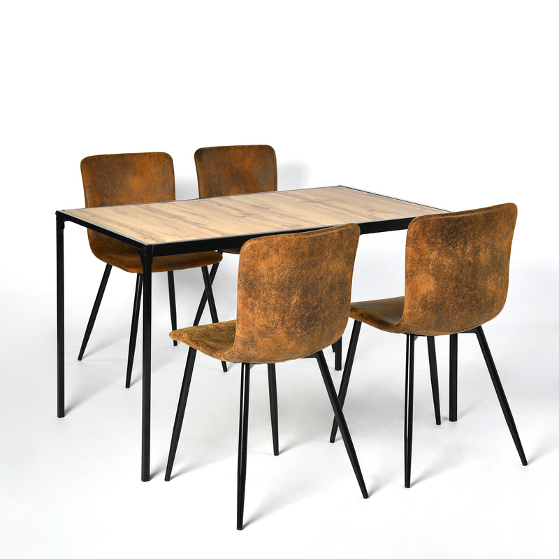 Ensemble de table et 4 chaises style industriel effet bois MILLIKEN 120 DARK + SCARGILL SUEDE NL 4PCS