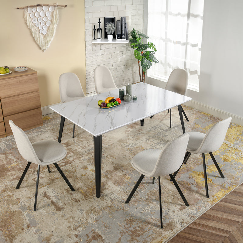 Table de salle à manger rectangulaire effet marbre blanc de style scandinave 150x80 STAN WHITE MARBLE