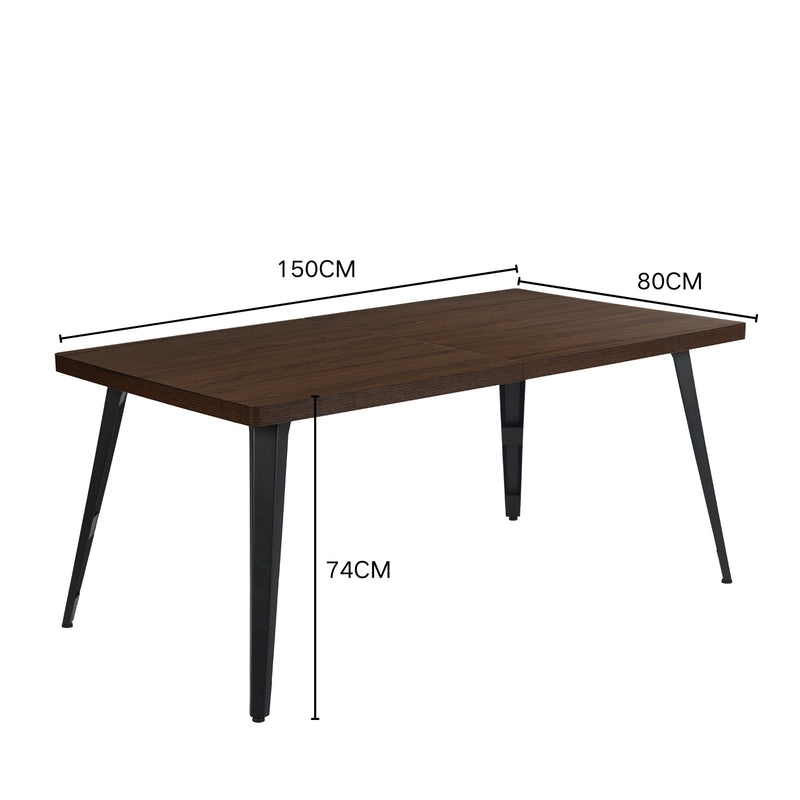 Table de salle à manger rectangulaire style industriel effet bois noyer 150x80 STAN DARK BROWN