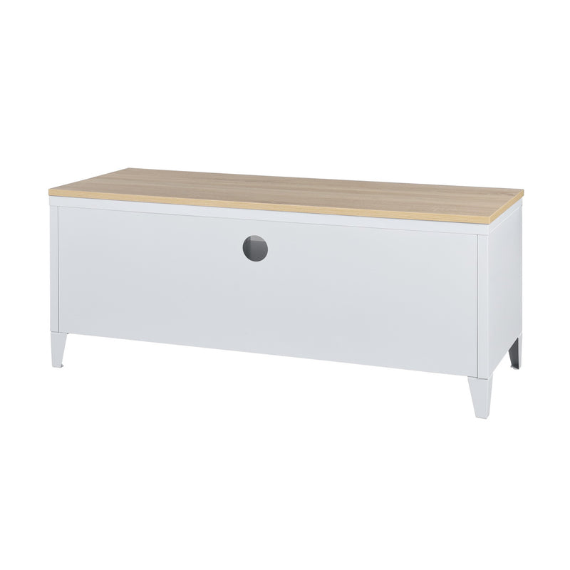 Meuble TV métallique blanc bois chêne avec rangement 120x40x48 cm SULLIVAN OAK