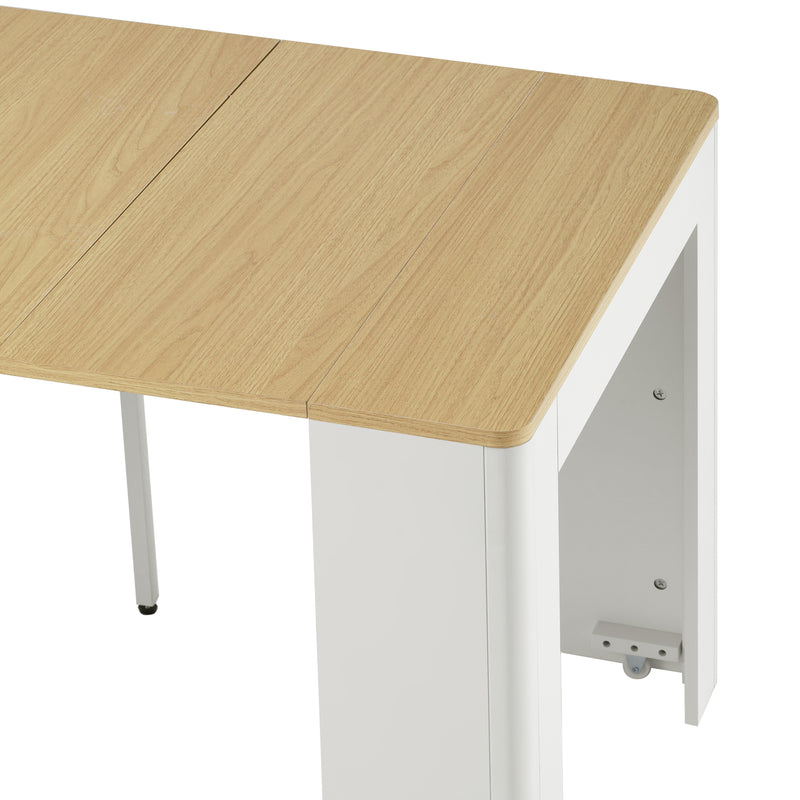Îlot de cuisine mobile et table à manger extensible avec roulettes, éclairage LED avec prises intégrées (blanc et bois naturel) SALNIED