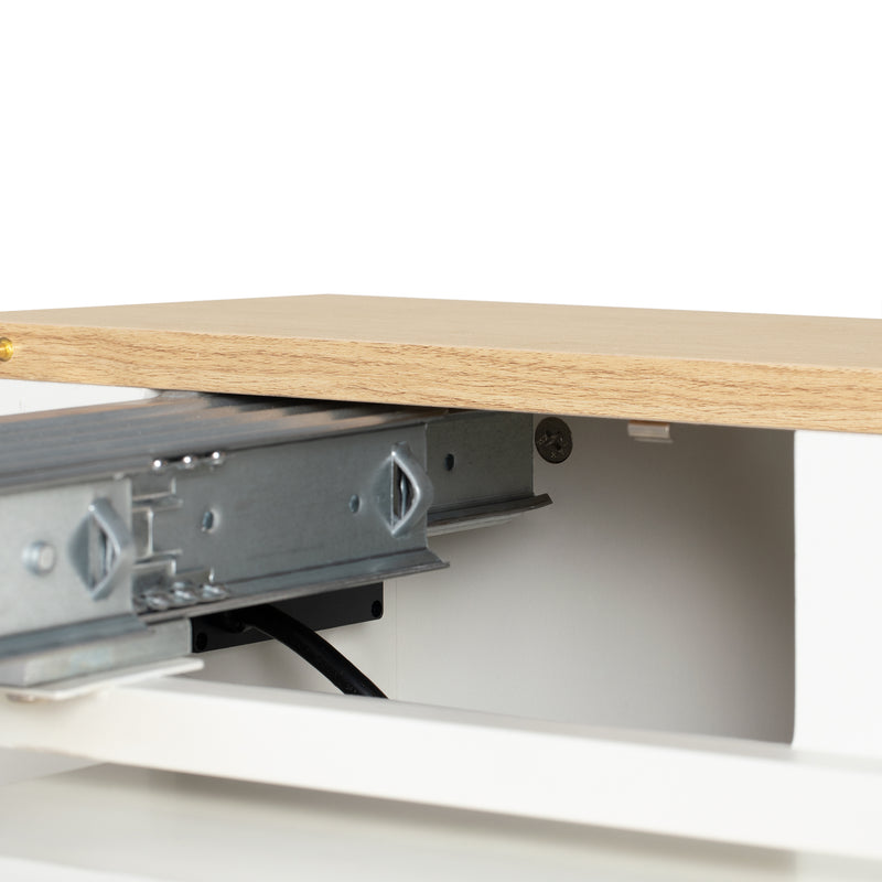 Îlot de cuisine mobile et table à manger extensible avec roulettes, éclairage LED avec prises intégrées (blanc et bois naturel) SALNIED