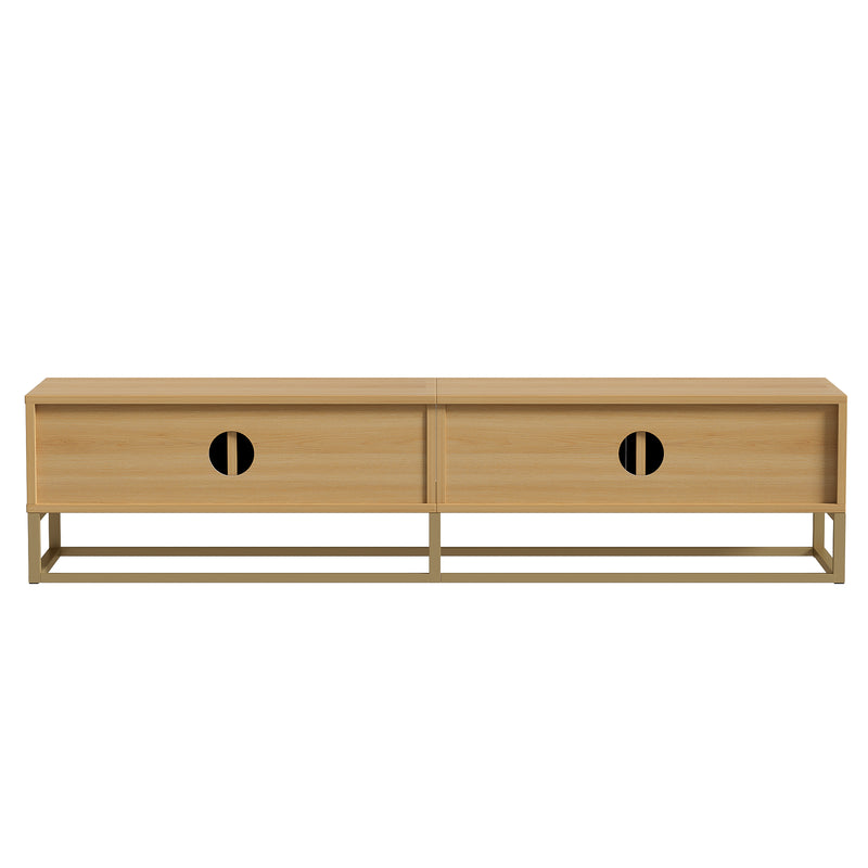 Meuble TV 180 cm avec veinure de bois – meuble de salle à manger moderne, 4 portes, poignées semi-circulaires SCAUNAID