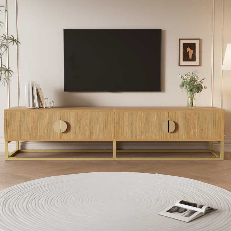 Meuble TV 180 cm avec veinure de bois – meuble de salle à manger moderne, 4 portes, poignées semi-circulaires SCAUNAID