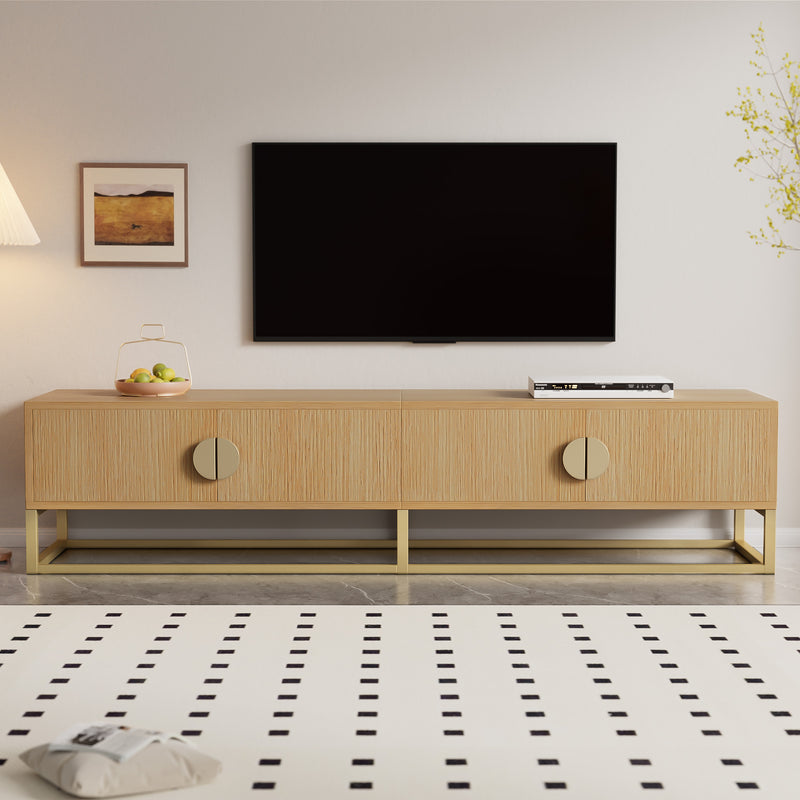 Meuble TV 180 cm avec veinure de bois – meuble de salle à manger moderne, 4 portes, poignées semi-circulaires SCAUNAID