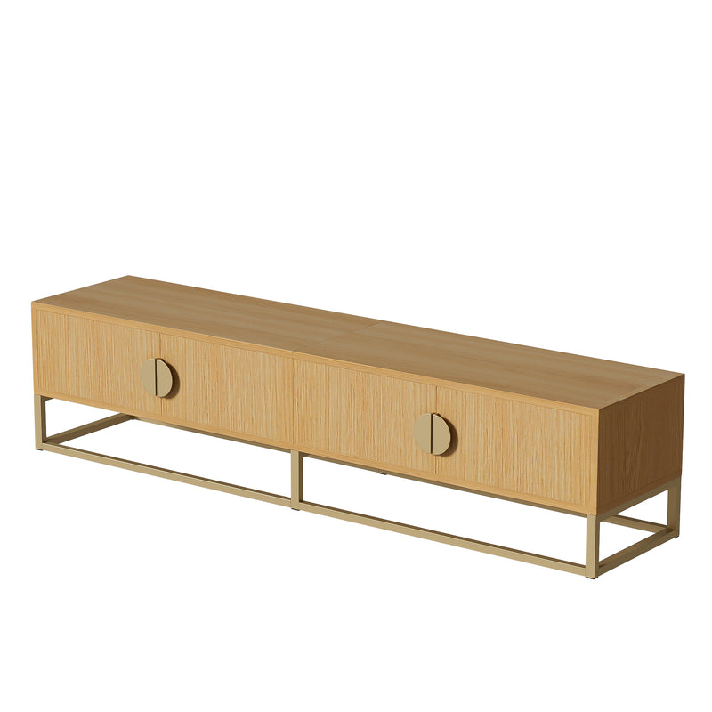 Meuble TV 180 cm avec veinure de bois – meuble de salle à manger moderne, 4 portes, poignées semi-circulaires SCAUNAID