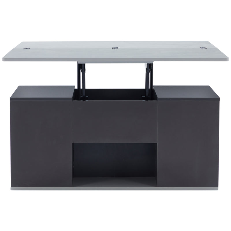 Table basse relevable 2 plateaux 2 tiroirs blanc et gris foncé SCODS