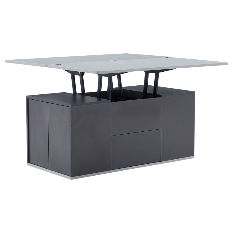 Table basse relevable 2 plateaux 2 tiroirs blanc et gris foncé SCODS