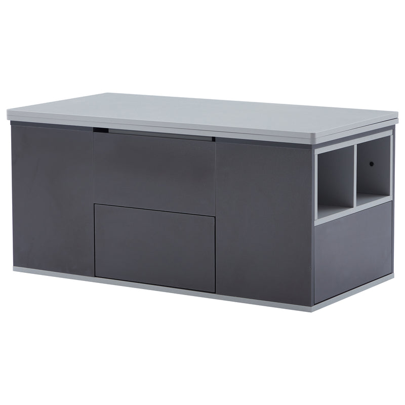 Table basse relevable 2 plateaux 2 tiroirs blanc et gris foncé SCODS