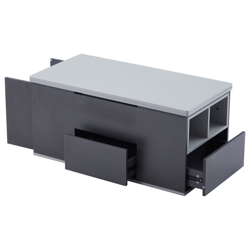 Table basse relevable 2 plateaux 2 tiroirs blanc et gris foncé SCODS