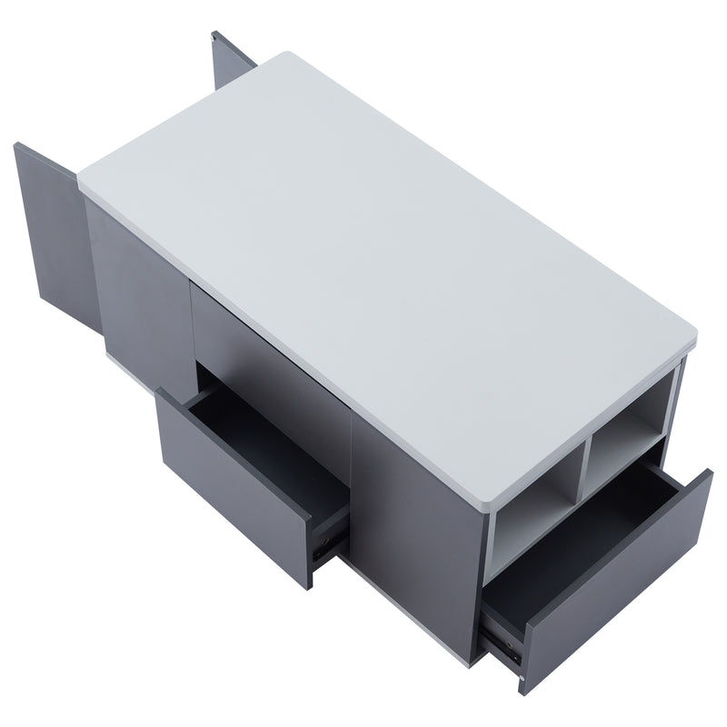 Table basse relevable 2 plateaux 2 tiroirs blanc et gris foncé SCODS