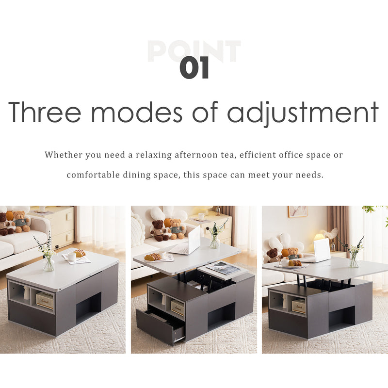 Table basse relevable 2 plateaux 2 tiroirs blanc et gris foncé SCODS